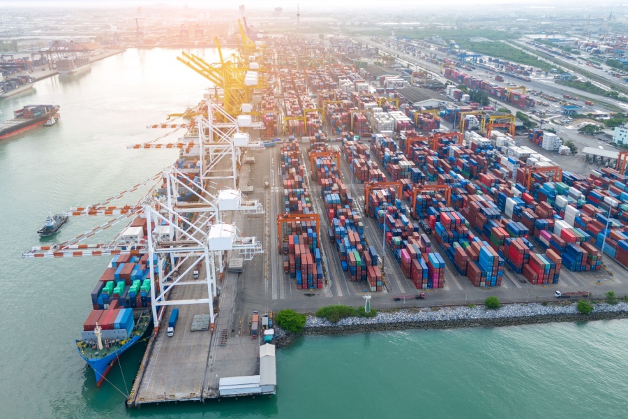 Shipping containers at a port