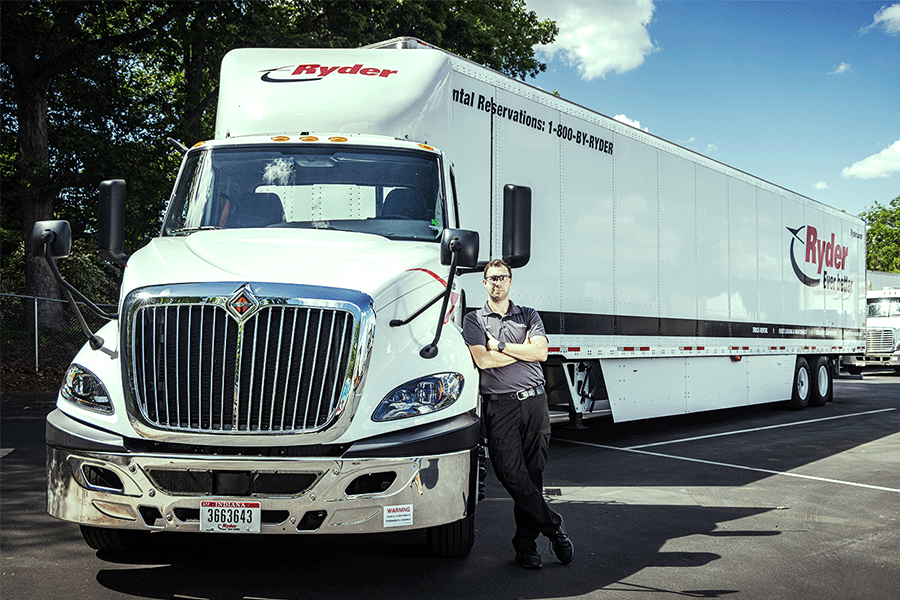 Ryder dedicated truck driving on road