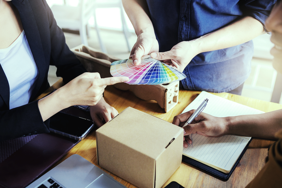 designers picking colors for a display